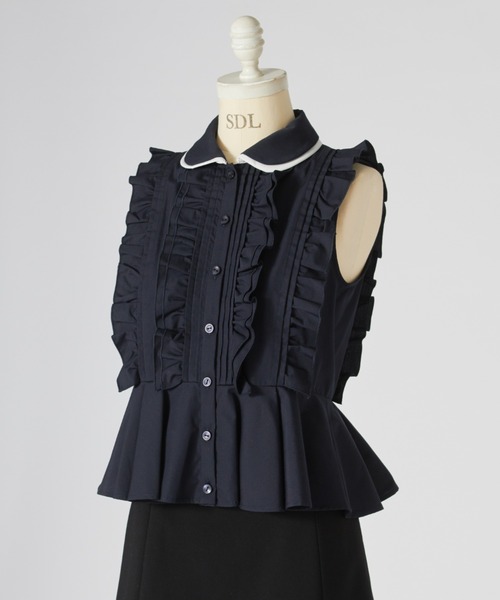 SNIDEL(スナイデル)の「フリルペプラムブラウス(シャツ/ブラウス・レディース・ホワイト/ネイビー/ブラウン・F)」の1枚目の写真
