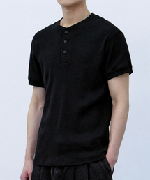 ATEZ（アテズ）の「リブヘンリーネック半袖Tシャツ[ブラック]（Tシャツ/カットソー）」