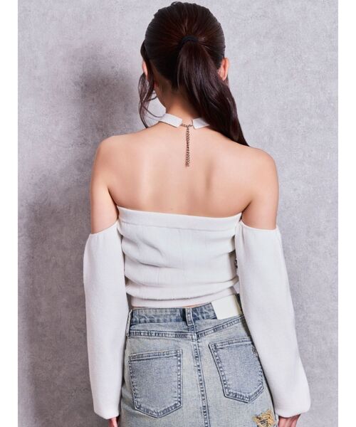 GYDA(ジェイダ)の「GYDAオフショルチョーカーケーブルニットトップス(ニット/セーター・レディース・グレー/オフホワイト/ブラック/ピンク・FREE)」の6枚目の写真