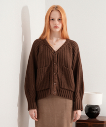 Poket Cable Knit Cardigan (Brown)