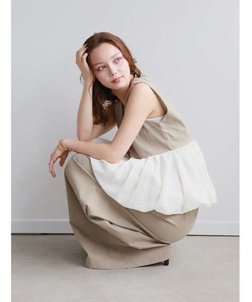 fifth(フィフス)の「【2点SET】ペプラムデザインノースリトップス×パンツ(セットアップ・レディース・ライトブラウン/ブラック・M)」の13枚目の写真