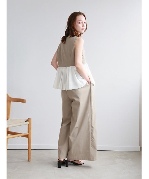 fifth(フィフス)の「【2点SET】ペプラムデザインノースリトップス×パンツ(セットアップ・レディース・ライトブラウン/ブラック・M)」の6枚目の写真