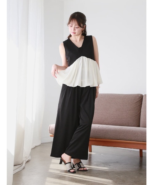 fifth(フィフス)の「【2点SET】ペプラムデザインノースリトップス×パンツ(セットアップ・レディース・ライトブラウン/ブラック・M)」の21枚目の写真
