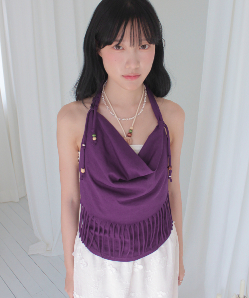 RUBATI(ルバティ)の「ANITA LO フリンジカウルホルターネックノースリーブビーズトップ_プラムパープル(Tシャツ/カットソー・レディース・その他・1/2)」の1枚目の写真