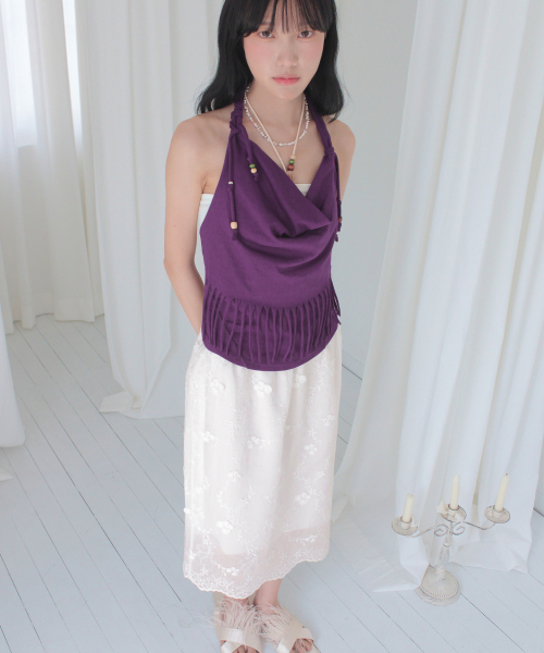 RUBATI(ルバティ)の「ANITA LO フリンジカウルホルターネックノースリーブビーズトップ_プラムパープル(Tシャツ/カットソー・レディース・その他・1/2)」の2枚目の写真