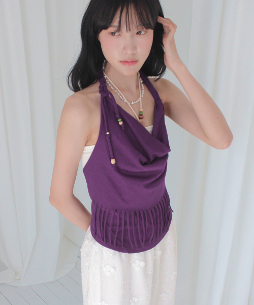RUBATI(ルバティ)の「ANITA LO フリンジカウルホルターネックノースリーブビーズトップ_プラムパープル(Tシャツ/カットソー・レディース・その他・1/2)」の3枚目の写真