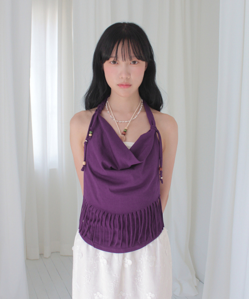 RUBATI(ルバティ)の「ANITA LO フリンジカウルホルターネックノースリーブビーズトップ_プラムパープル(Tシャツ/カットソー・レディース・その他・1/2)」の4枚目の写真