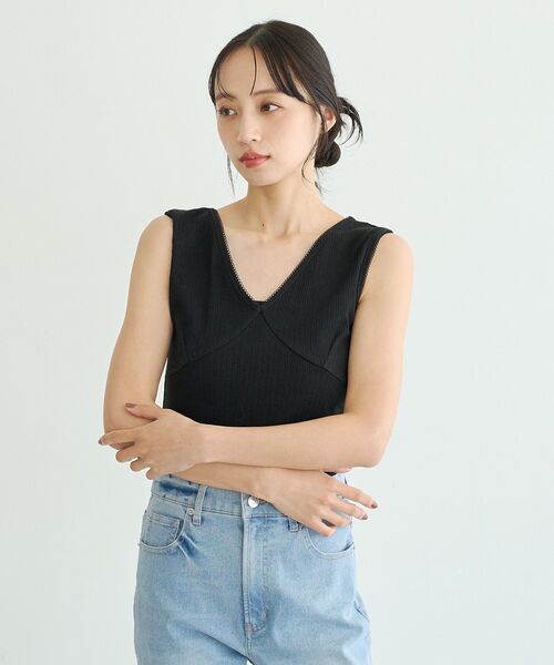 earth music&ecology(アースミュージックアンドエコロジー)の「レーストリムタンクトップインナー(タンクトップ・レディース・ブラック/アイボリー/ブラウン・FREE)」の13枚目の写真
