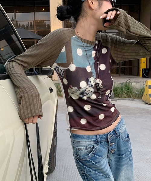 shyam inspiration(シャムインスピレーション)の「ドット柄アニマルプリントラグランロンT/キャット/ドッグ(Tシャツ/カットソー・レディース・カーキ/ブラック・M/L)」の21枚目の写真