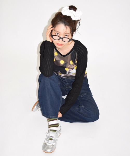 shyam inspiration(シャムインスピレーション)の「ドット柄アニマルプリントラグランロンT/キャット/ドッグ(Tシャツ/カットソー・レディース・カーキ/ブラック・M/L)」の11枚目の写真