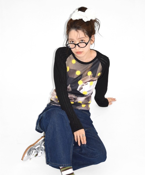 shyam inspiration(シャムインスピレーション)の「ドット柄アニマルプリントラグランロンT/キャット/ドッグ(Tシャツ/カットソー・レディース・カーキ/ブラック・M/L)」の14枚目の写真