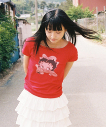 BETTY BOOP RIBBON BOAT NECK T SHIRT RED