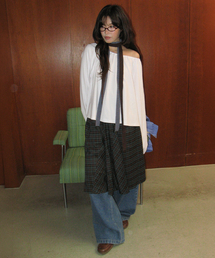 CHECK FLARE BANDING MIDI SKIRT GREEN