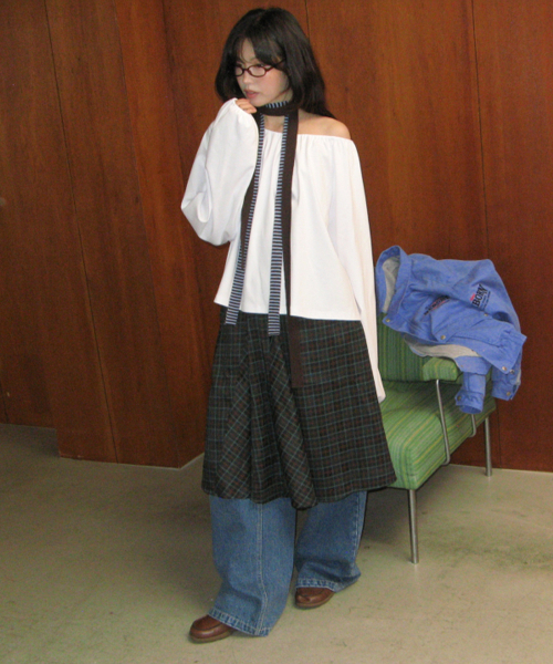 RONRON(ロンロン)の「CHECK FLARE BANDING MIDI SKIRT GREEN(スカート・レディース・その他・FREE)」の2枚目の写真
