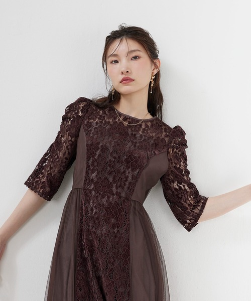 Kana(カナ)の「モールレースサイドチュールAラインワンピースドレス パーティー 結婚式 お呼ばれ オケージョン(ドレス・レディース・ブラック/グレー/パープル・M)」の3枚目の写真