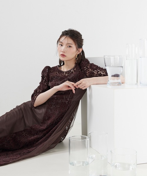Kana(カナ)の「モールレースサイドチュールAラインワンピースドレス パーティー 結婚式 お呼ばれ オケージョン(ドレス・レディース・ブラック/グレー/パープル・M)」の21枚目の写真