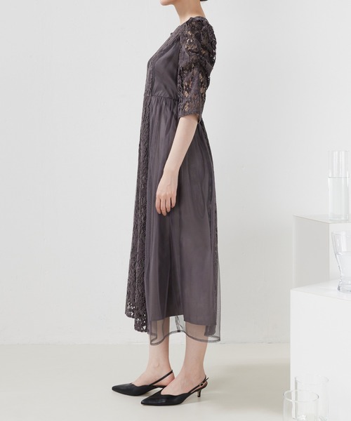 Kana(カナ)の「モールレースサイドチュールAラインワンピースドレス パーティー 結婚式 お呼ばれ オケージョン(ドレス・レディース・ブラック/グレー/パープル・M)」の7枚目の写真