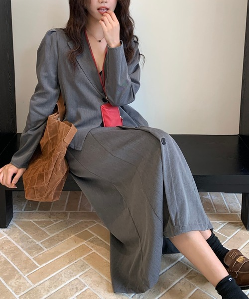 Kuroba(クロバ)の「2点セットアップ 長袖テーラードジャケット&ロングスカート(セットアップ・レディース・ブラック/グレー・M/L)」の14枚目の写真