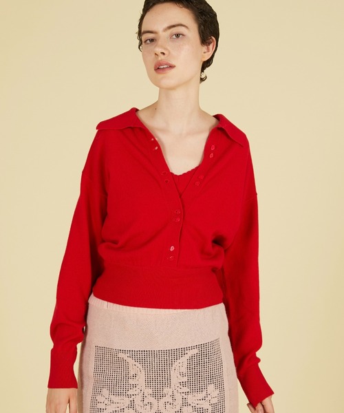 crinkle crinkle crinkle（クリンクルクリンクルクリンクル）の「スロウオフニットトップス / 【crinkle crinkle crinkle】 slow off knit top（ニット/セーター・レディース・グレー/レッド・FREE）」の3枚目の写真