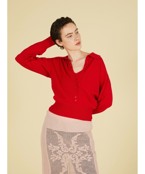crinkle crinkle crinkle（クリンクルクリンクルクリンクル）の「スロウオフニットトップス / 【crinkle crinkle crinkle】 slow off knit top（ニット/セーター・レディース・グレー/レッド・FREE）」の16枚目の写真