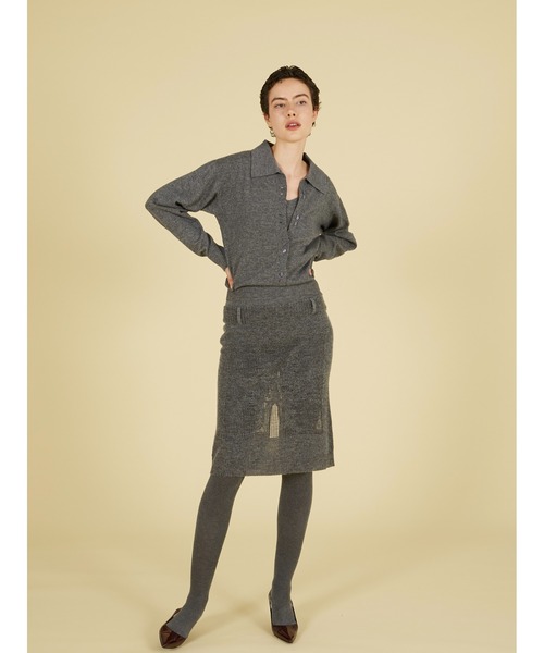 crinkle crinkle crinkle（クリンクルクリンクルクリンクル）の「スロウオフニットトップス / 【crinkle crinkle crinkle】 slow off knit top（ニット/セーター・レディース・グレー/レッド・FREE）」の4枚目の写真