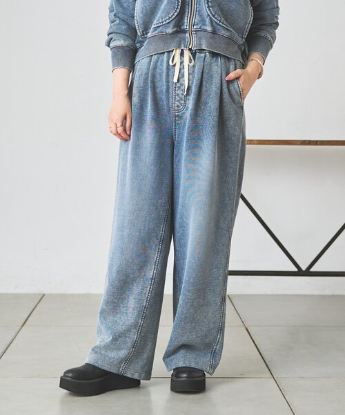 BEARDSLEY(ビアズリー)の「デニム裏毛ドロストワイドパンツ【セットアップ】(その他パンツ・レディース・ブルー・FREE)」の5枚目の写真