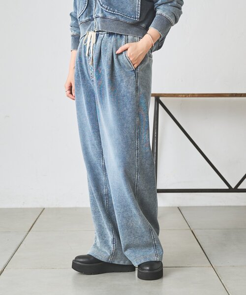 BEARDSLEY(ビアズリー)の「デニム裏毛ドロストワイドパンツ【セットアップ】(その他パンツ・レディース・ブルー・FREE)」の6枚目の写真