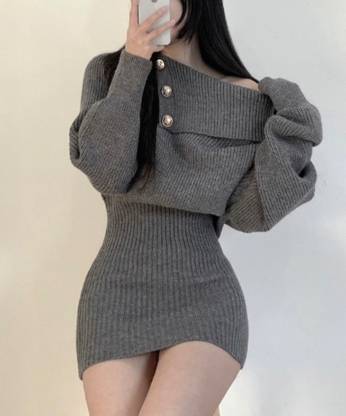 Alvia(アルビア)の「オフショルニットワンピース(ワンピース・レディース・グレー/ホワイト・M)」の10枚目の写真