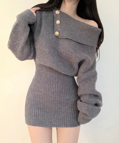 Alvia(アルビア)の「オフショルニットワンピース(ワンピース・レディース・グレー/ホワイト・M)」の16枚目の写真