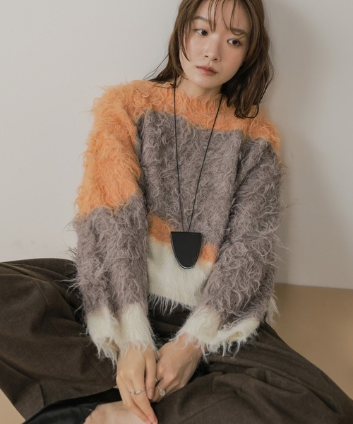 Bab(バブ)の「ウェーブ配色ケガキニットトップス(ニット/セーター・レディース・アイボリー/チャコールグレー/ブラウン・FREE)」の12枚目の写真