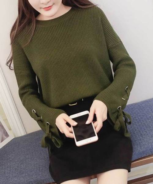 STYLEBLOCK(スタイルブロック)の「袖レースアップニット&スカートセット(ニット/セーター・レディース・ホワイト/ベージュ/レッド/オリーブ/ブラック/グレー・M/2XL/L/XL/S)」の5枚目の写真