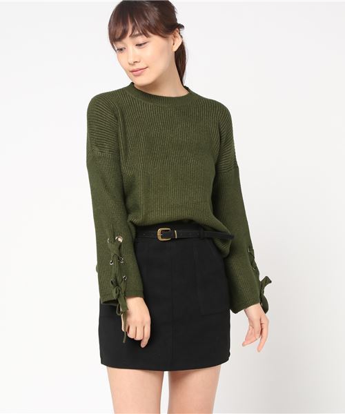 STYLEBLOCK(スタイルブロック)の「袖レースアップニット&スカートセット(ニット/セーター・レディース・ホワイト/ベージュ/レッド/オリーブ/ブラック/グレー・M/2XL/L/XL/S)」の20枚目の写真
