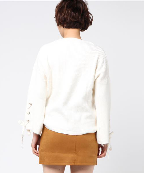 STYLEBLOCK(スタイルブロック)の「袖レースアップニット&スカートセット(ニット/セーター・レディース・ホワイト/ベージュ/レッド/オリーブ/ブラック/グレー・M/2XL/L/XL/S)」の8枚目の写真