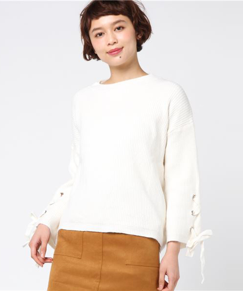 STYLEBLOCK(スタイルブロック)の「袖レースアップニット&スカートセット(ニット/セーター・レディース・ホワイト/ベージュ/レッド/オリーブ/ブラック/グレー・M/2XL/L/XL/S)」の9枚目の写真