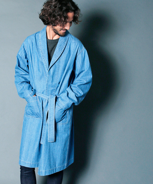 Magine(マージン)の「DENIM SHAWL COLLAR GOWN:デニムショールカラー ガウン(デニムジャケット・メンズ・ライトブルー/インディゴブルー・44/46/48)」の1枚目の写真
