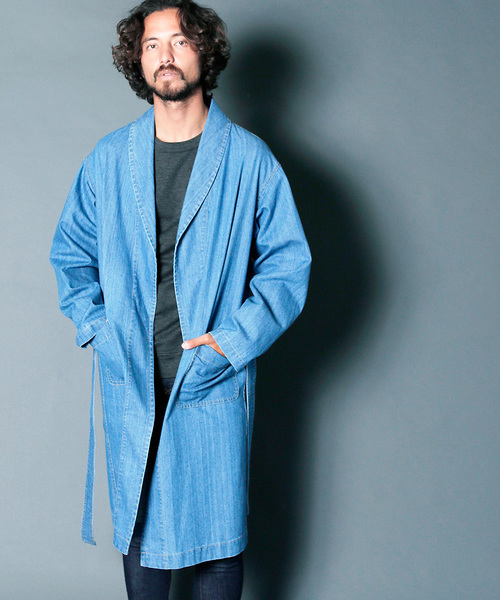 Magine(マージン)の「DENIM SHAWL COLLAR GOWN:デニムショールカラー ガウン(デニムジャケット・メンズ・ライトブルー/インディゴブルー・44/46/48)」の3枚目の写真