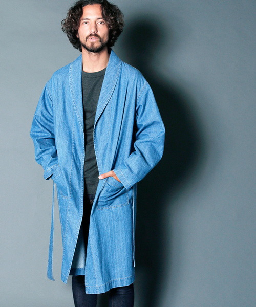 Magine(マージン)の「DENIM SHAWL COLLAR GOWN:デニムショールカラー ガウン(デニムジャケット・メンズ・ライトブルー/インディゴブルー・44/46/48)」の4枚目の写真