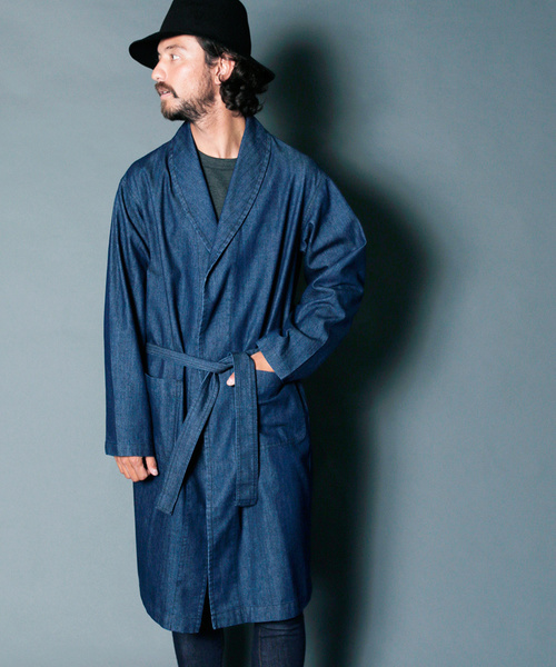 Magine(マージン)の「DENIM SHAWL COLLAR GOWN:デニムショールカラー ガウン(デニムジャケット・メンズ・ライトブルー/インディゴブルー・44/46/48)」の8枚目の写真