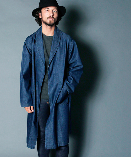 Magine(マージン)の「DENIM SHAWL COLLAR GOWN:デニムショールカラー ガウン(デニムジャケット・メンズ・ライトブルー/インディゴブルー・44/46/48)」の9枚目の写真