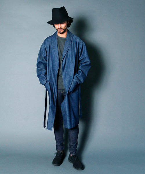 Magine(マージン)の「DENIM SHAWL COLLAR GOWN:デニムショールカラー ガウン(デニムジャケット・メンズ・ライトブルー/インディゴブルー・44/46/48)」の10枚目の写真