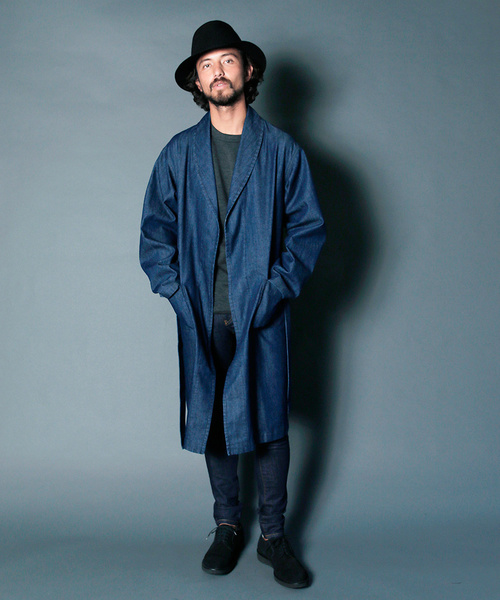 Magine(マージン)の「DENIM SHAWL COLLAR GOWN:デニムショールカラー ガウン(デニムジャケット・メンズ・ライトブルー/インディゴブルー・44/46/48)」の12枚目の写真