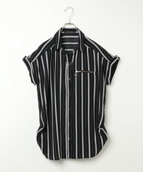 VENCEEXCHANGE（ヴァンスエクスチェンジ）の「ストライプジップシャツ（シャツ/ブラウス・レディース・オフホワイト/ブラック/ベージュ・M/L）」の3枚目の写真