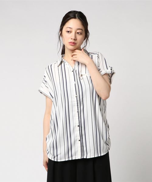 VENCEEXCHANGE（ヴァンスエクスチェンジ）の「ストライプジップシャツ（シャツ/ブラウス・レディース・オフホワイト/ブラック/ベージュ・M/L）」の6枚目の写真