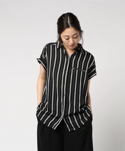 VENCEEXCHANGE（ヴァンスエクスチェンジ）の「ストライプジップシャツ（シャツ/ブラウス・レディース・オフホワイト/ブラック/ベージュ・M/L）」の7枚目の写真