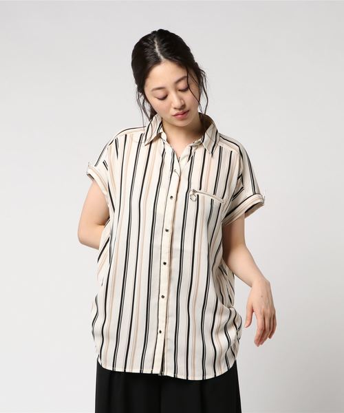 VENCEEXCHANGE（ヴァンスエクスチェンジ）の「ストライプジップシャツ（シャツ/ブラウス・レディース・オフホワイト/ブラック/ベージュ・M/L）」の8枚目の写真