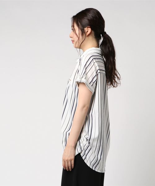 VENCEEXCHANGE（ヴァンスエクスチェンジ）の「ストライプジップシャツ（シャツ/ブラウス・レディース・オフホワイト/ブラック/ベージュ・M/L）」の4枚目の写真