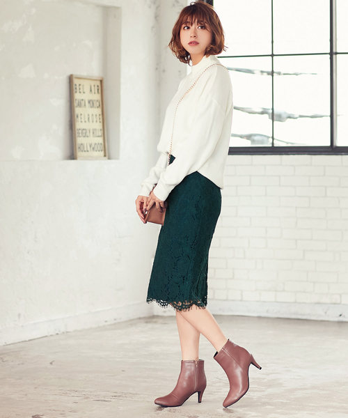 KOBE LETTUCE（コウベレタス）の「総レースデザインミディ丈タイトスカート【セットアップOK】（スカート・レディース・キャメル/ワイン/ダークグリーン/ブラック/コーラル/ネイビー/グレイッシュベージュ/ライトパープル/グリーン・FREE）」の13枚目の写真