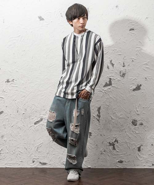 MinoriTY（マイノリティ）の「ジャガードストライプロンＴ（Tシャツ/カットソー・メンズ・ブラック/ネイビー/ベージュ・M/L）」の6枚目の写真