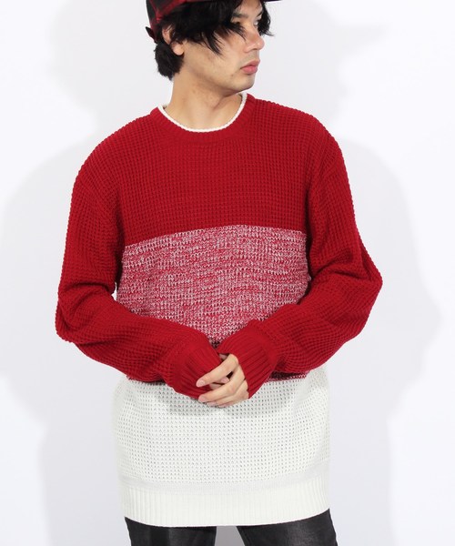 ８(eight)（エイト）の「ボーダー ニットセーター ざっくりニット（ニット/セーター・メンズ・ブラック/レッド/ネイビー・MEDIUM/LARGE/X-LARGE）」の3枚目の写真