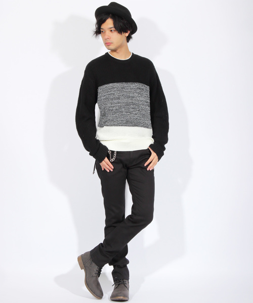 ８(eight)（エイト）の「ボーダー ニットセーター ざっくりニット（ニット/セーター・メンズ・ブラック/レッド/ネイビー・MEDIUM/LARGE/X-LARGE）」の6枚目の写真